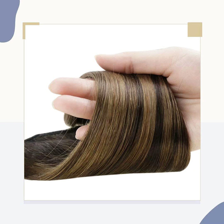 LaaVoo Balayage Braun Zopf Echthaar 45cm Extensions Echthaar Zopf Remy Human Hair 80g Glatt Ponytail