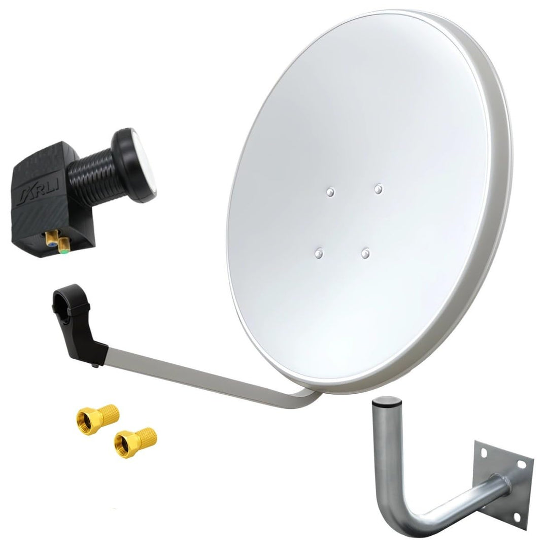 60cm HD Sat Anlage Twin LNB + Wandhalter 25 cm + 2 F-Stecker Digital 2 Teilnehmer Antenne Weiss UHD