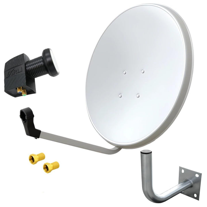 60cm HD Sat Anlage Twin LNB + Wandhalter 25 cm + 2 F-Stecker Digital 2 Teilnehmer Antenne Weiss UHD