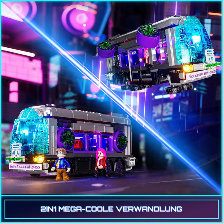Lumibricks Cyberpunk Zukünftiger Bus mit LED-Beleuchtung – 2-in-1 Modell mit Licht, 605 Teile für Sc