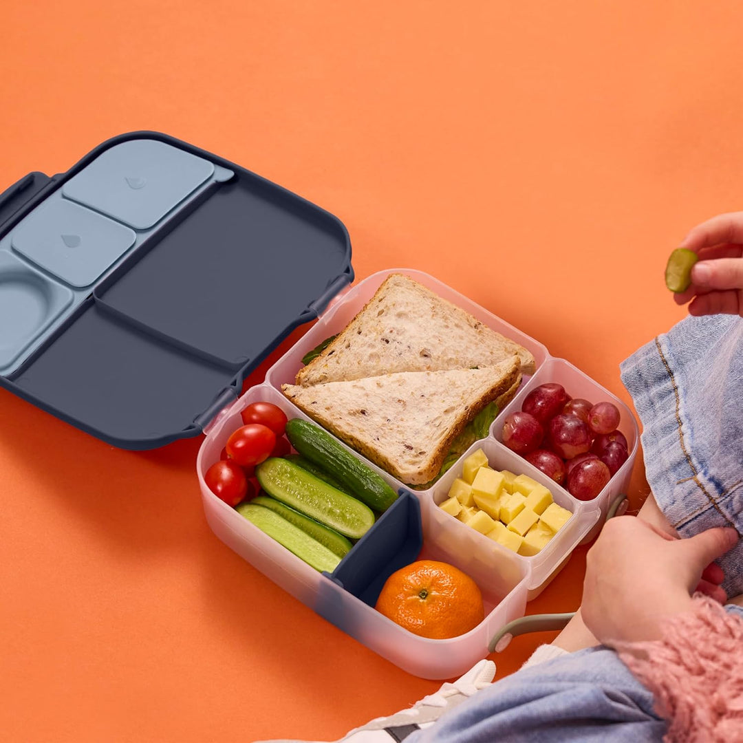 b.box Brotdose | Grosse Bento-Box mit 4 Fächern (2 auslaufsicher), herausnehmbarer Trenner, Gel-Kühl