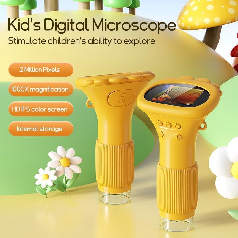 Daxiongmao Kinder Mikroskop mit 2,0 Zoll IPS-Display, USB-Anschluss für PC, 8 LED Beleuchtung, 200-1