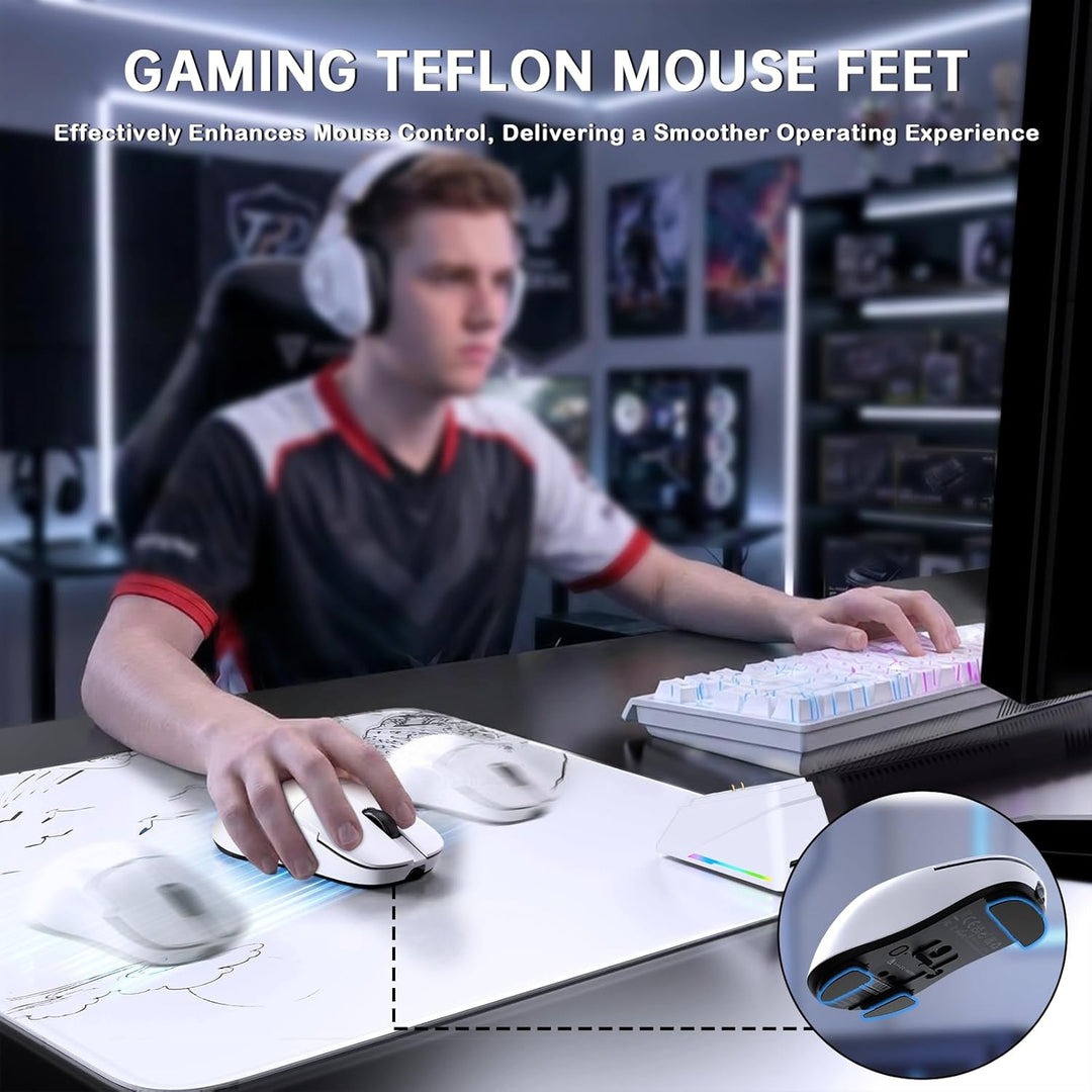 A.JAZZ AJ159P MC PRO Kabellose Gaming-Maus mit RGB-Ladedock, 57g Superlight, Tri-Mode Bluetooth/2.4G