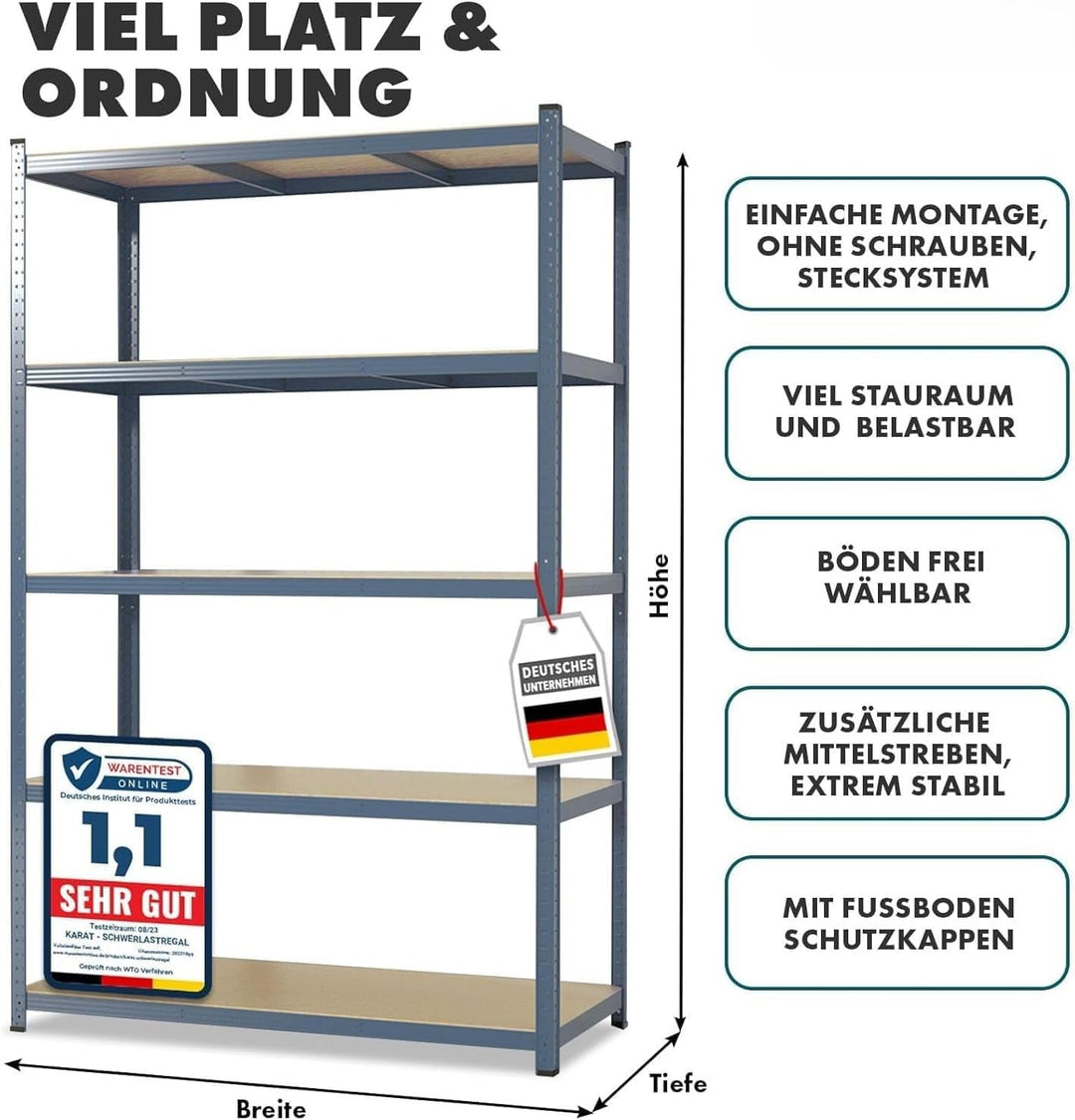 Floordirekt Schwerlastregal, 2er Set, grau 150 x 75 x 30 cm Steckregal, Kellerregal, Lagerregal, Wer