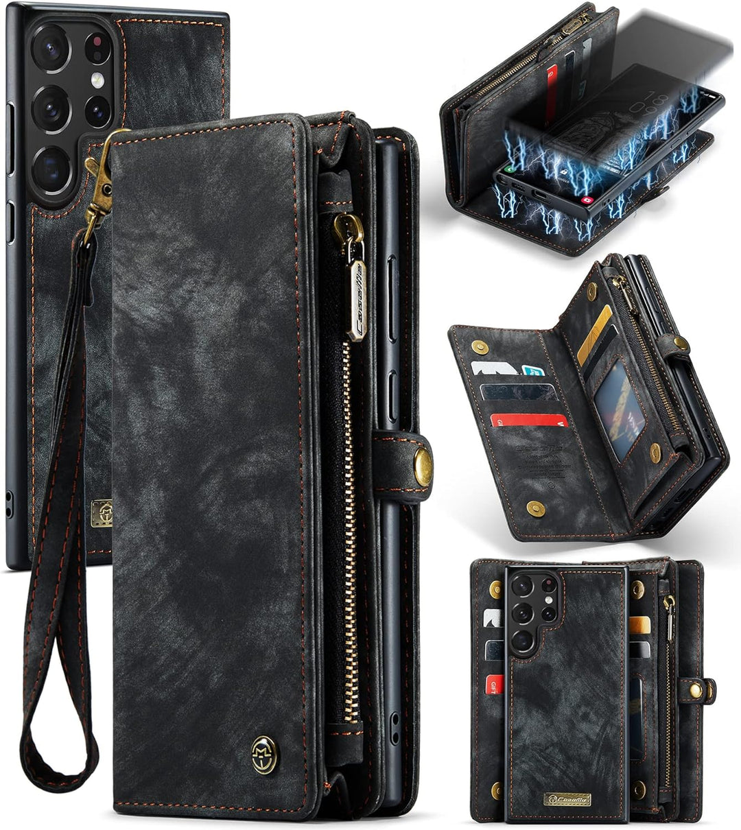 UFinetech Samsung S23 Ultra Hülle, Stossfest Kartenfach Magnetisch Abnehmbare Tasche Samsung Galaxy