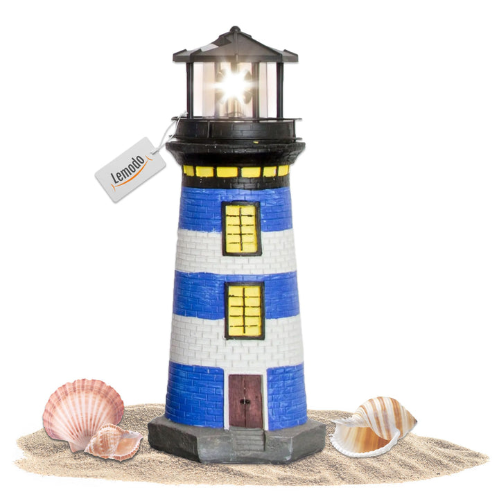 NATIV LED Solar-Leuchtturm mit rotierender Leuchte, handgefertiger Dekoturm für den Aussenbereich, 3