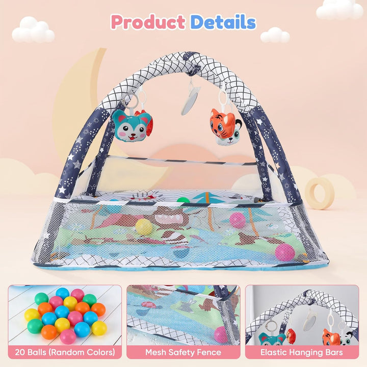 Baby-Spielmatte & Activity-Center mit integriertem Schutzrand, Spielzeug, Spiegel und Bällen – Boden