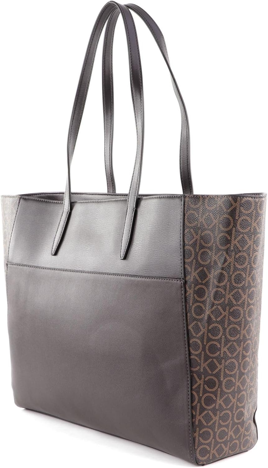 Calvin Klein Monogram Mix Shopper with Laptop Pouch Brown Mono