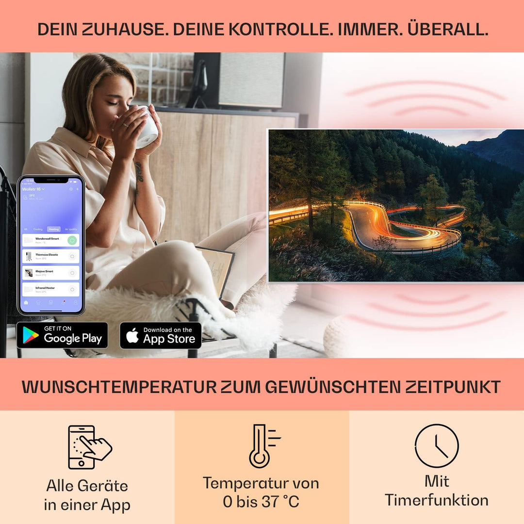 Klarstein Air Art Smart Infrarotheizung, Infrarot Heizung mit IoT/WiFi App-Steuerung, Erkennung Offe