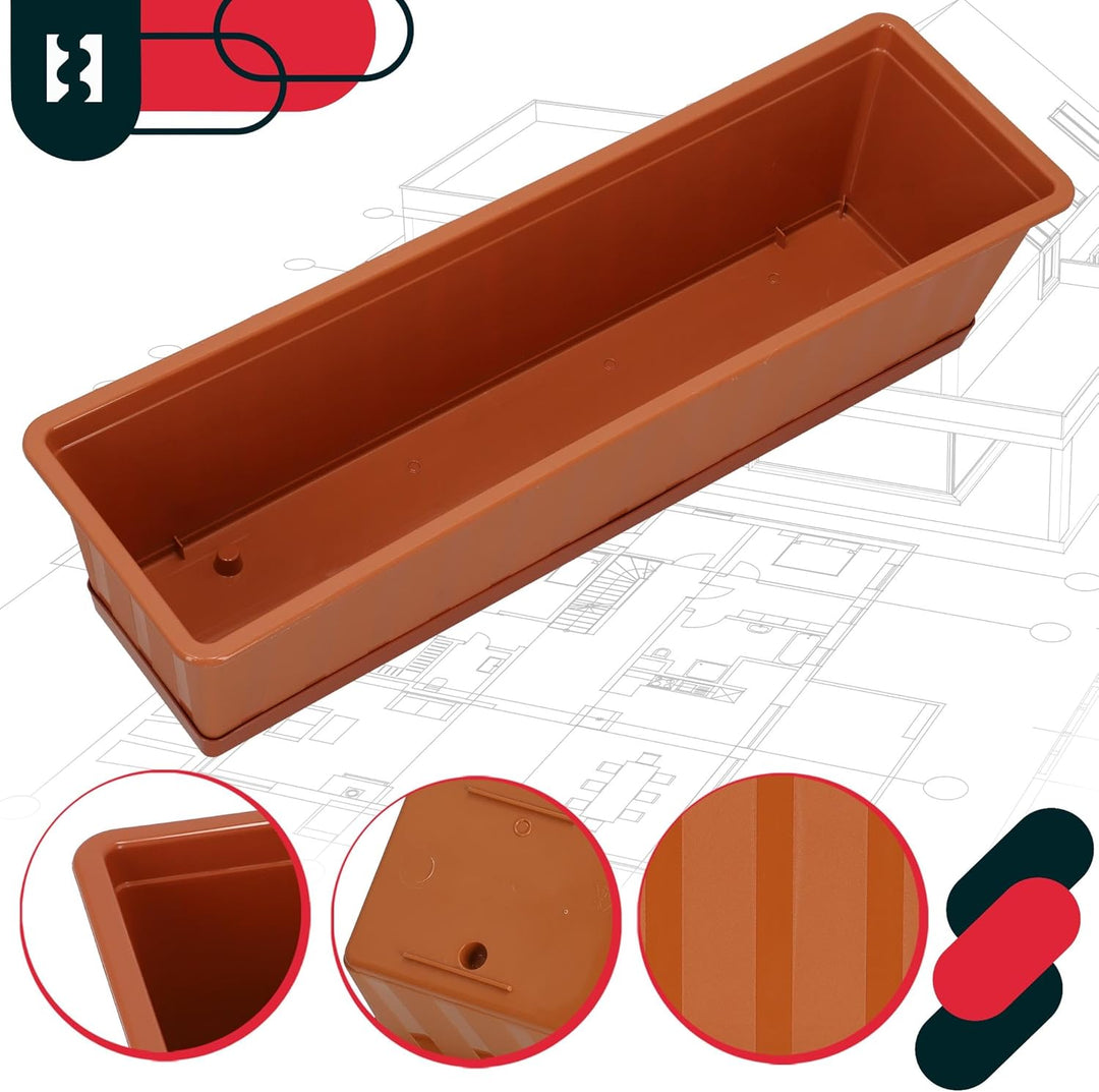 KOTARBAU® 4er Set Blumenkasten - Blumentopf für Balkon - 60 x 18 x 14 cm - Terrakotta - Balkonkasten