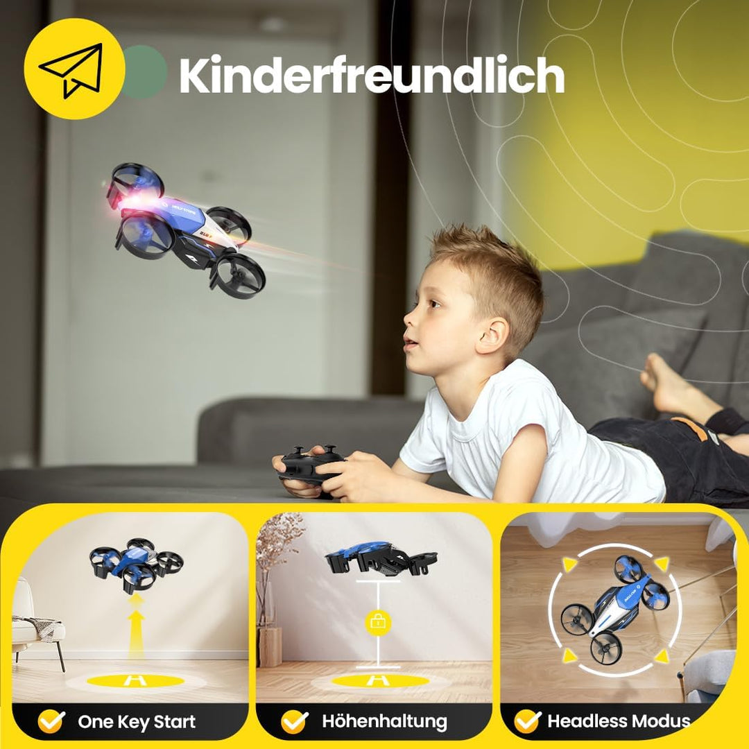 Holy Stone HS210F Mini Drohne für Kinder, 2 in 1 RC Quadrocopter mit Landmodus and Flugmodus, One Ke