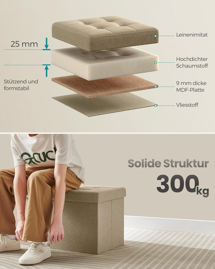 SONGMICS Sitzbank mit Stauraum, klappbare Sitztruhe, Aufbewahrungsbox, 38 x 76 x 38 cm, Deckel klapp