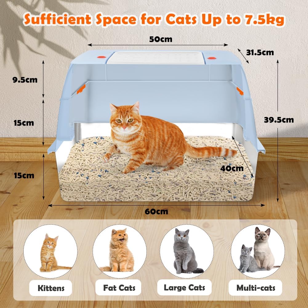 Vivifying Katzenklo Edelstahl mit Deckel, XL Leicht zu Reinigen und Geruchsresistent Katzentoilette