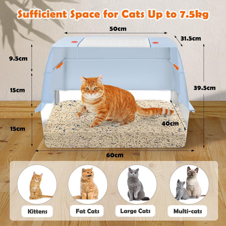 Vivifying Katzenklo Edelstahl mit Deckel, XL Leicht zu Reinigen und Geruchsresistent Katzentoilette