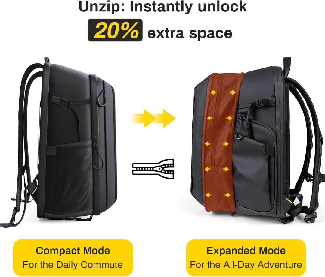 RaLeno Wasserdichter Kamerarucksack,25L+5L(erweiterbares Vorderfach) Fotorucksack, Seitentaschen mit