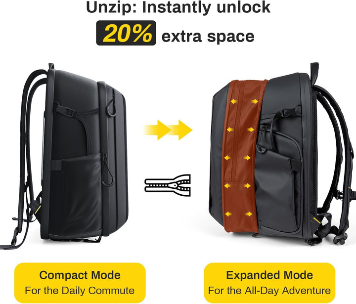 RaLeno Wasserdichter Kamerarucksack,25L+5L(erweiterbares Vorderfach) Fotorucksack, Seitentaschen mit