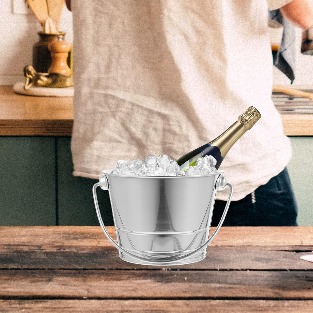 Edelstahl Eimer 1L – Robuster Metall Eimer Mit Tragegriff - Ideal Als Eiskübel Oder Wein Kühler Für