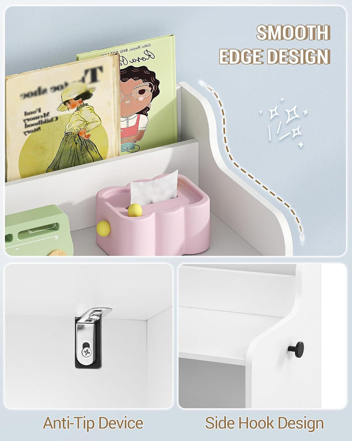Hzuaneri Kinderregal mit Bücherfach & Rollschubladen 30 x 108 x 80 cm, Weiss | 3 offene Fächer, 3 ro