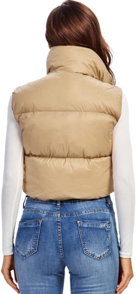 fuinloth Damen Weste Kurz Stehkragen Steppweste Warm Winter Crop Puffer Weste mit Reissverschluss Är