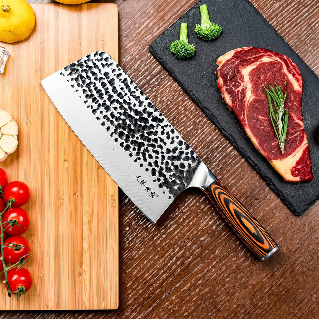 TJ POP Hackmesser Chinesisches Kochmesser Professionelles 21cm, Scharfer Full-Tang Fleischerbeil, 50