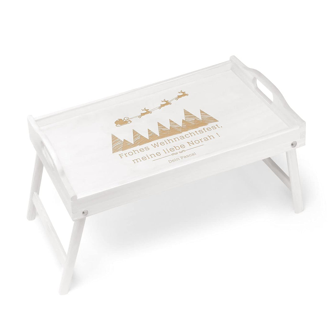 Maverton Frühstückstablett mit Gravur - personalisiert - Betttisch mit Griffen - klappbare Beine - e