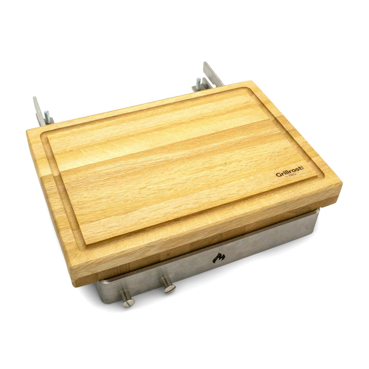 Grillrost.com Das Original Bretthalter für alle Feuerplatten mit 3-12mm Stärke | Buchenholz und Edel