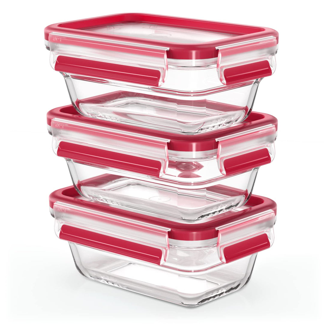 Emsa N10511 Clip &amp; Close Glas Frischhaltedosen-Set 3-teilig | 3 x 0,45 L | stapelbar | gefrierfest |