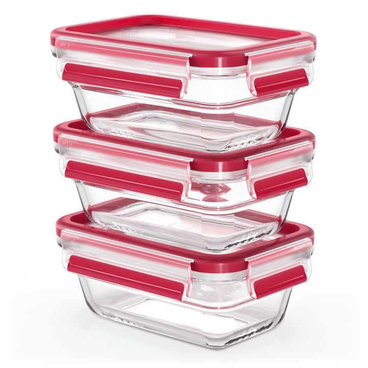 Emsa N10511 Clip &amp; Close Glas Frischhaltedosen-Set 3-teilig | 3 x 0,45 L | stapelbar | gefrierfest |