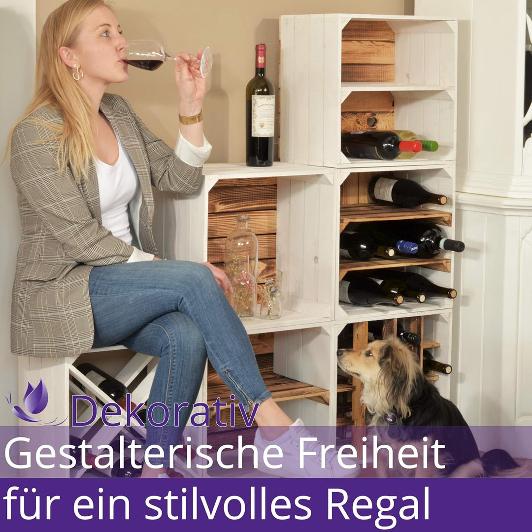 Weinregal Wino aus Holz - Weiss Geflammt 2X Regal Holzkiste 1 2x Geflammt Regal, 1 2x Geflammt Regal