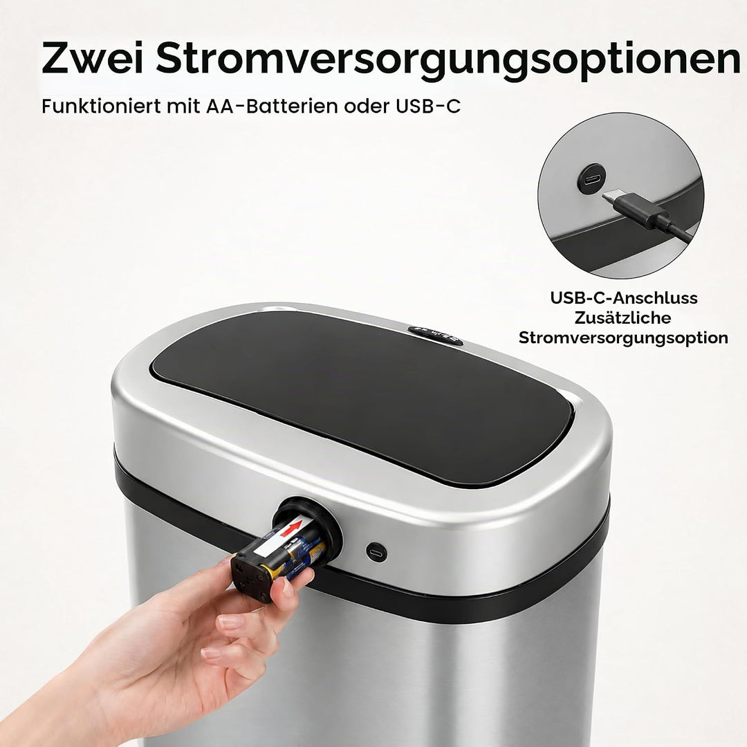 Five Stars® Abfalleimer mit Sensor - 60 Liter - Abfallbehälter aus Edelstahl - Mülleimer - Soft-clos