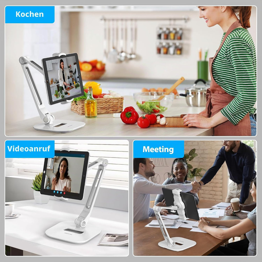 AboveTEK Long Arm Aluminium Tablet Ständer, Klapp Tablet Ständer mit 360 ° Swivel Clamp Halterung, p