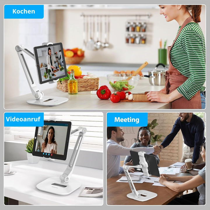 AboveTEK Long Arm Aluminium Tablet Ständer, Klapp Tablet Ständer mit 360 ° Swivel Clamp Halterung, p