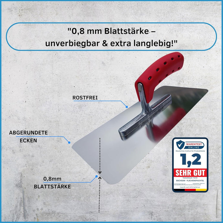 BACHSAM® Made in Germany Hochwertige Edelstahl Glättekelle 280mm x 130mm mit Softgriff/ergonomischer