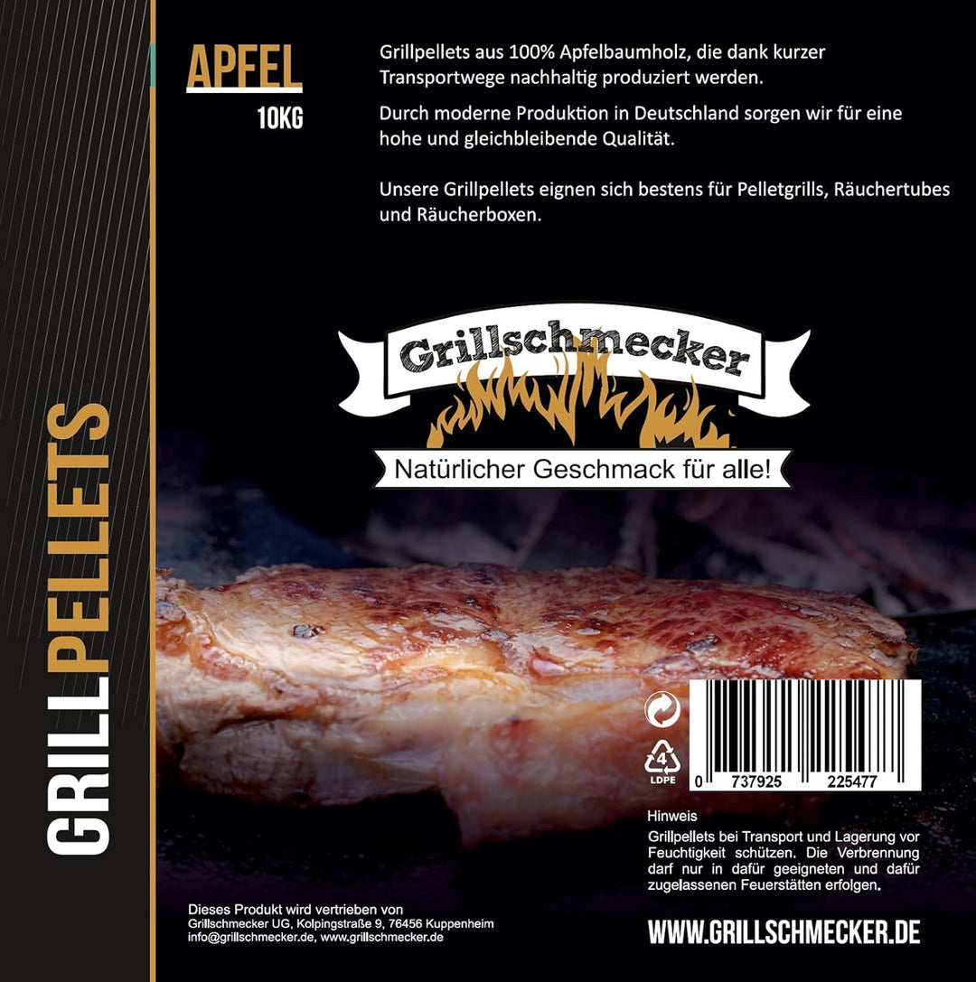 Grillpellets Apfel 10 kg- Holzpellets aus 100% Apfelholz für Pelletsgrill, Räucherboxen und Smoker,