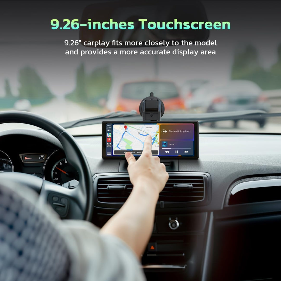 LAMTTO Wireless CarPlay Display 9.26" Kabelloses AppIe CarPlay & Android Auto Tragbares Car Play Tou