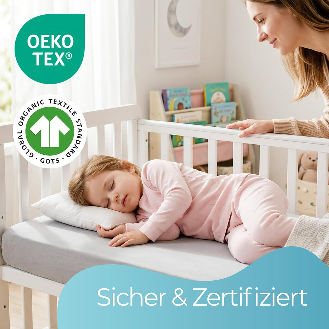 Spannbettlaken 70x140 aus 100% komplett natürlicher Bio-Baumwolle bettlaken 70 x 140 Baby in Grauer