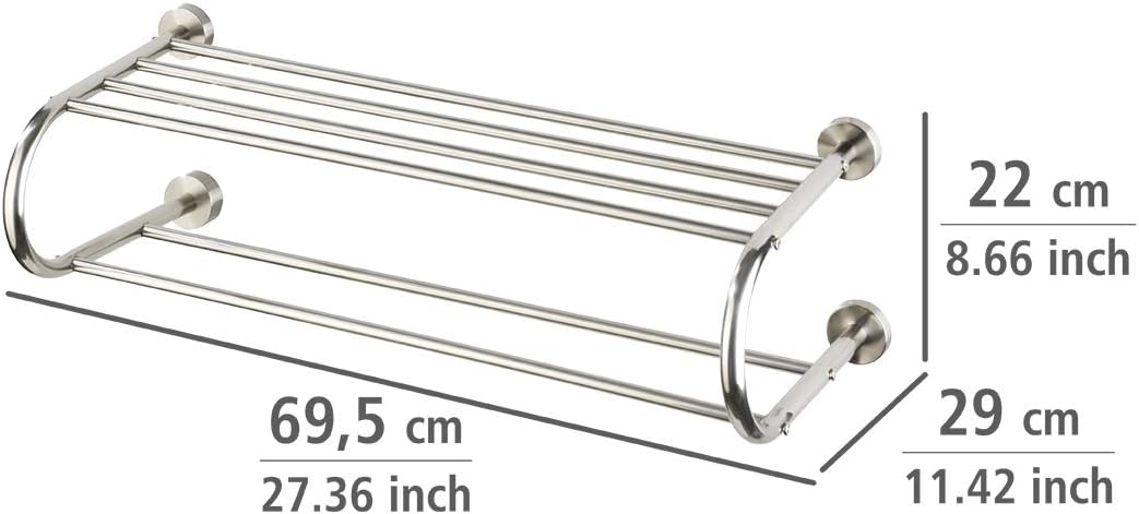 WENKO Wandregal Fastro Edelstahl, Edelstahl rostfrei, 69.5 x 22 x 29 cm, Glänzend, Silber, Fastro