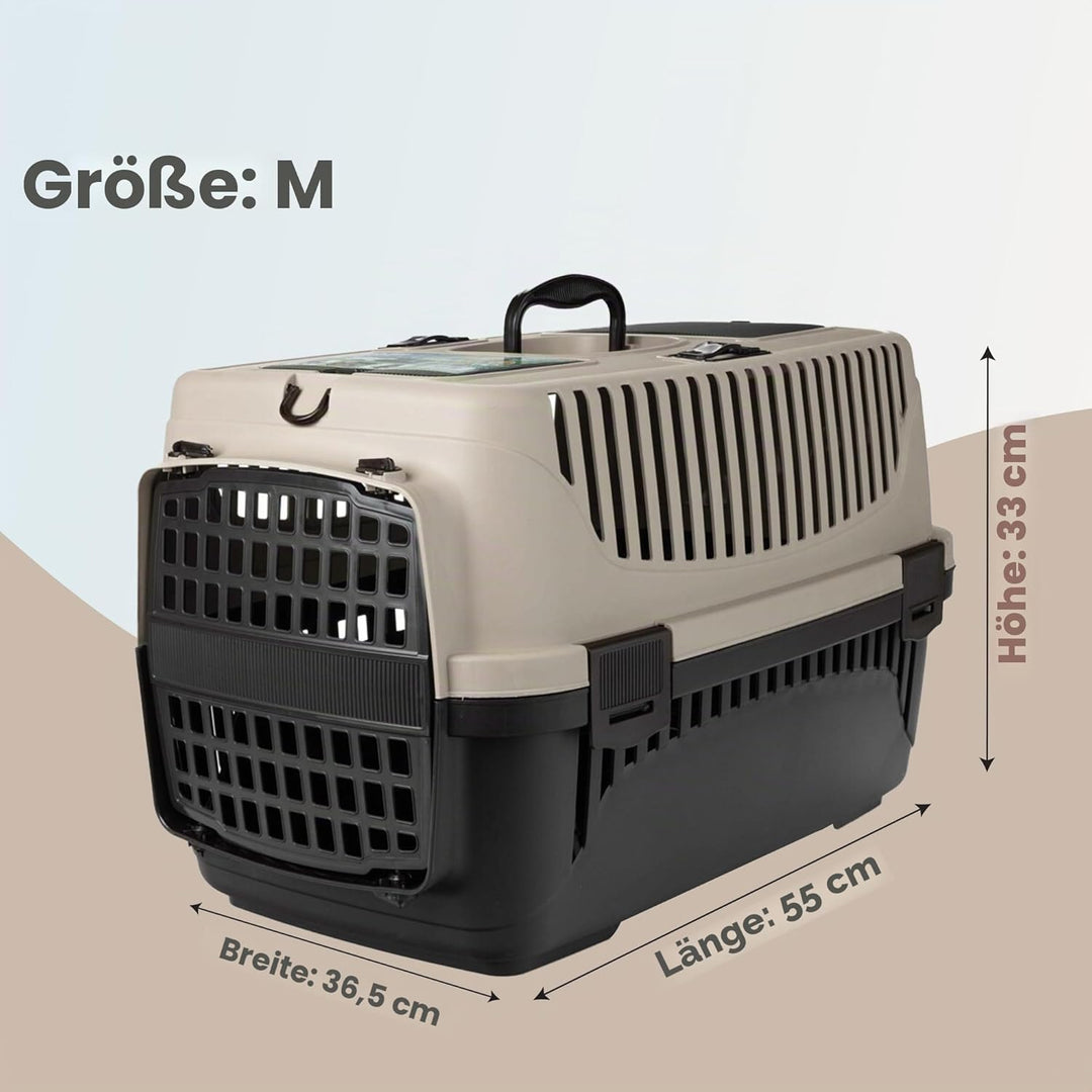 HAPPET Tiertransportbox Molly M Beige & Braun 55x36,5x33 cm – Robuste, gut belüftete Transportbox au