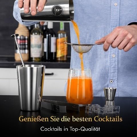 Cocktail-Set Silber 13-teilig - Cocktail-Shaker Set mit Jigger - Boston Shaker Inkl. Rezeptbuch und