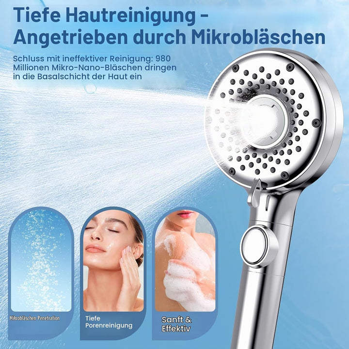 Luxear Duschkopf mit Filter, 5 Strahlarten Hochdruck Duschbrause mit Stoppfunktion Mikroblasen-Techn