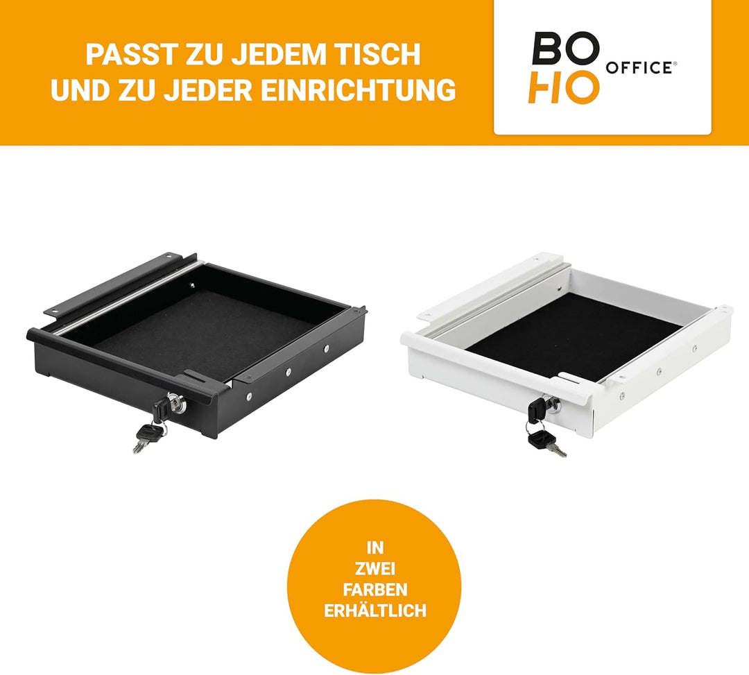 boho office® Schreibtisch Schublade schwarz – abschliessbar mit Schloss, inkl. Organizer & Filz, Unt
