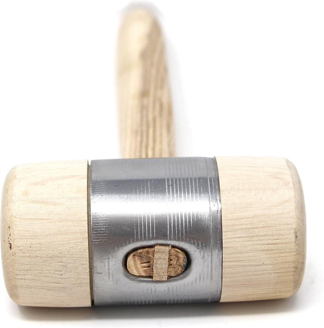 STUBAI HOLZHAMMER mit Metallmantel Ø 80 mm | massiver Kopf mit Stahlmantel | Eschenholzstiel ergonom