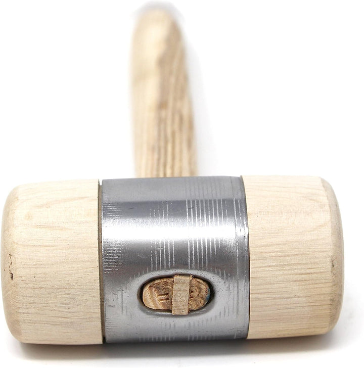 STUBAI HOLZHAMMER mit Metallmantel Ø 80 mm | massiver Kopf mit Stahlmantel | Eschenholzstiel ergonom