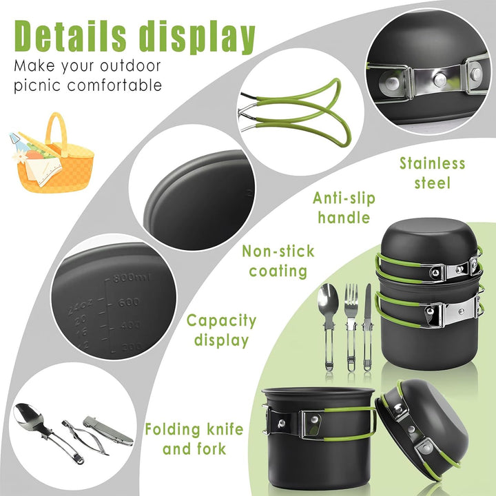 Camping Kochgeschirr Set, Essgeschirr Outdoor, Outdoor Kochset, Camping Kochgeschirr Set für 1-2 Per