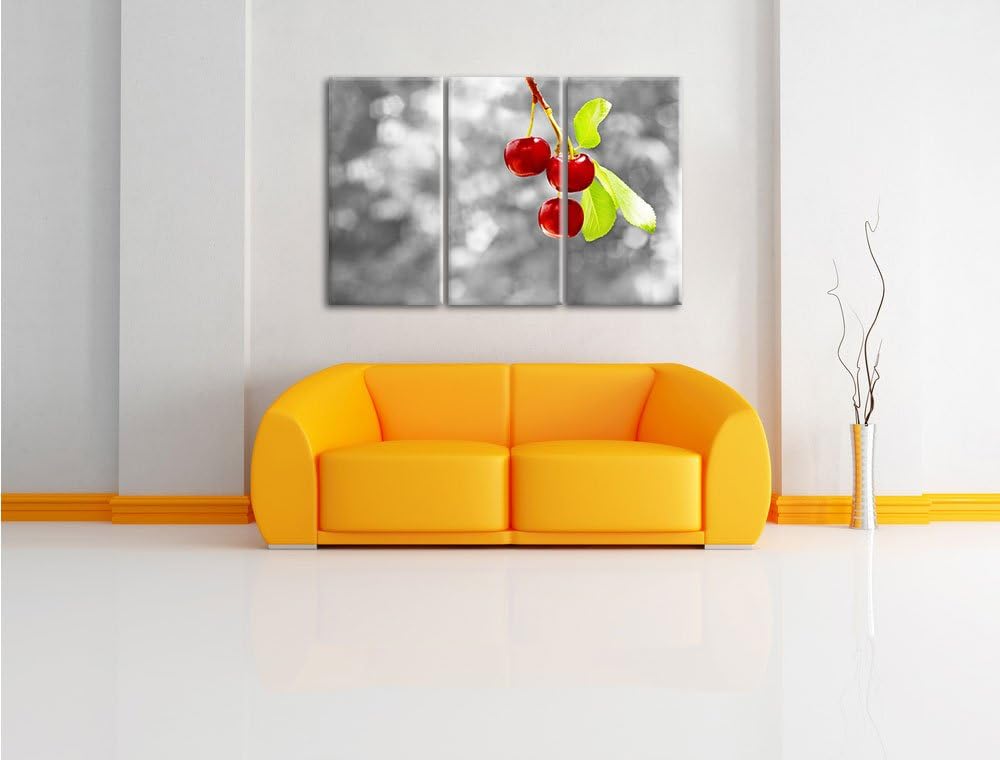 Pixxprint glänzende Kirschen am Zweig als Leinwandbild/Grösse: 3 Teilig (120x80) cm/Wandbild/Kunstdr