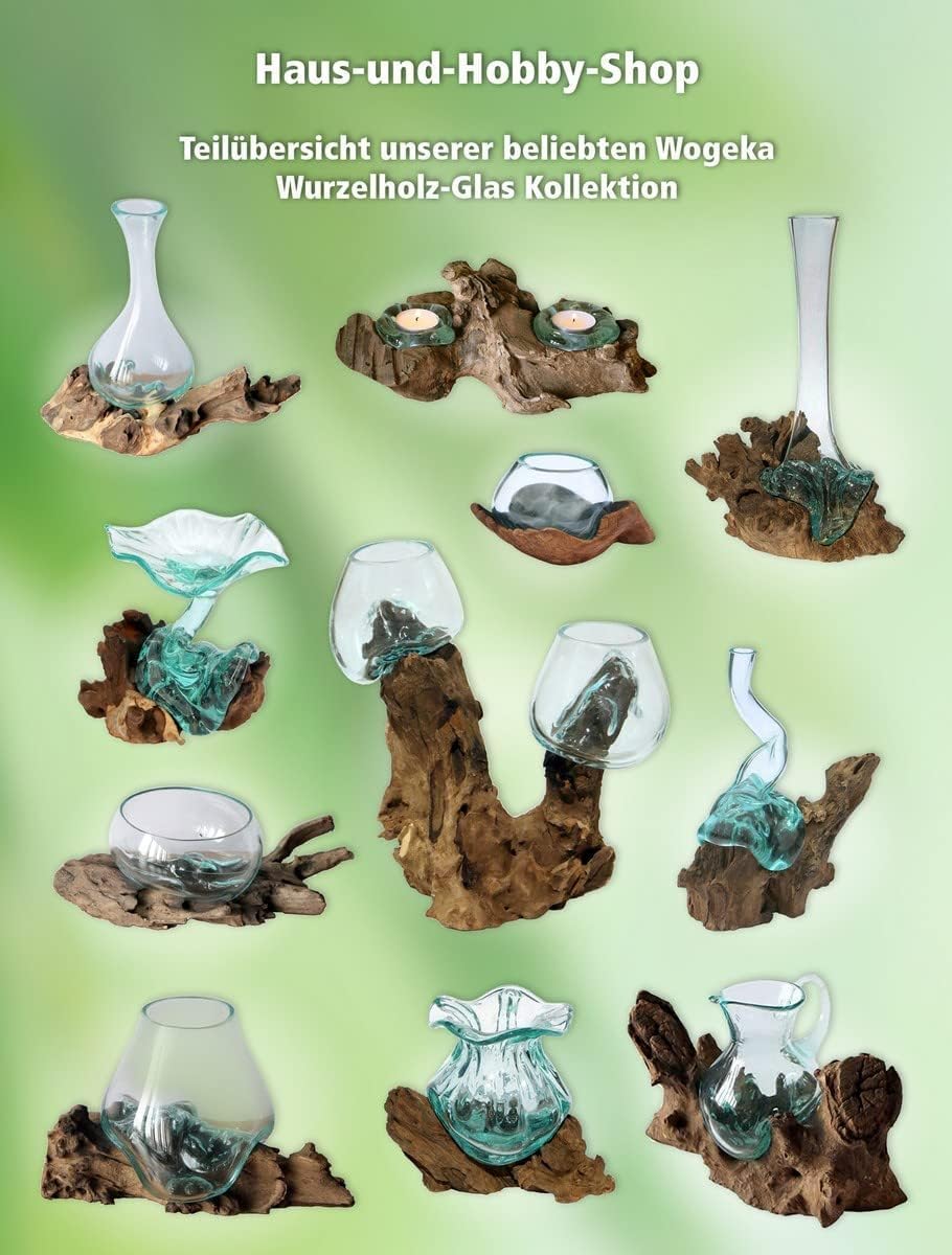 Wogeka - Glas Vase Venezia auf Wurzel-Holz - im modernen Style als Geschenk-Idee zu Weihnachten Gebu