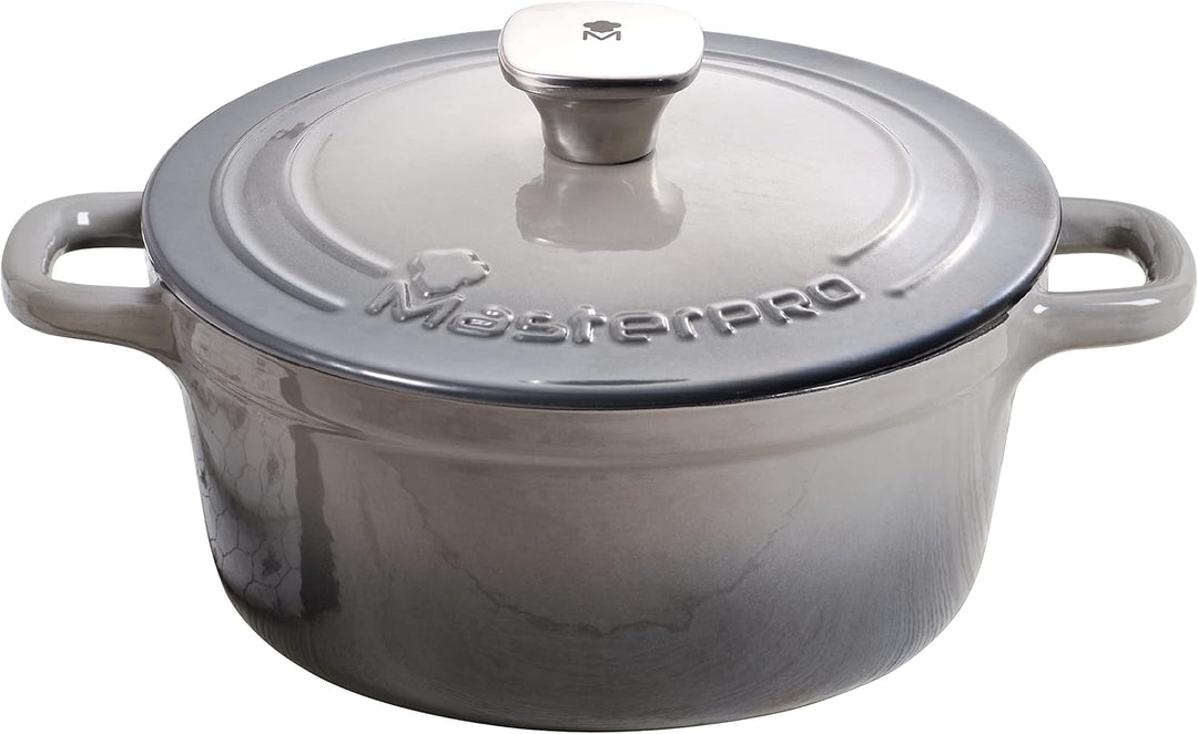 MasterPro Unique | Topf 27cm mit Deckel | Weiss | Aus Gusseisen | Ergonomische Griffe | Kochtopf | G