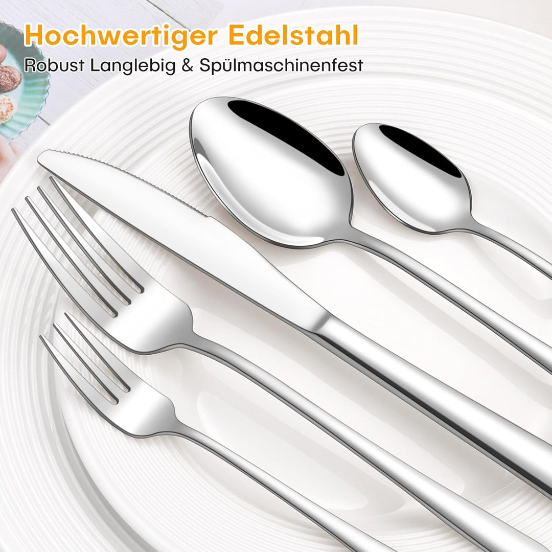 HONKKU Besteck Set, 60 Teilig Edelstahl Besteckset für 12 Personen, Essbesteck Set mit Abendessen Me