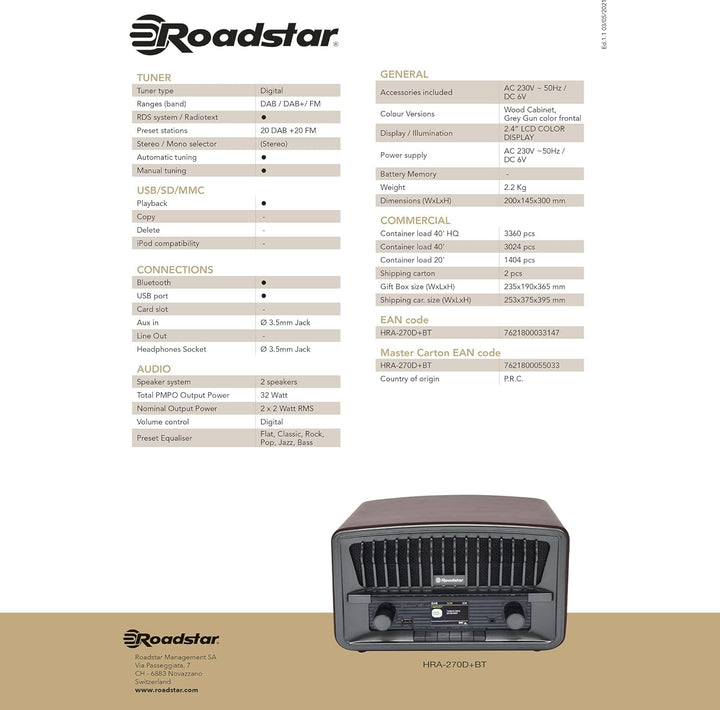Roadstar HRA-270 D+BT Retro-Radio (Nostalgieradio mit DAB+/FM, Bluetooth, USB/MP3-Player, Aux-In und