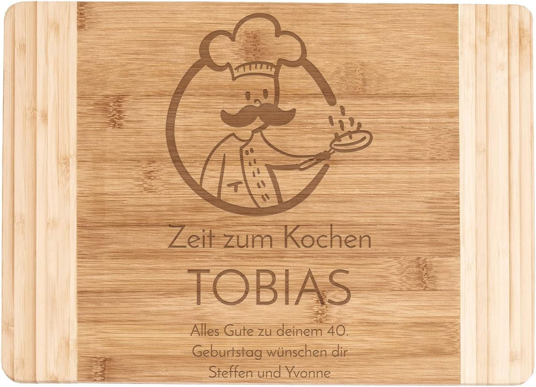 Maverton Bambus Schneidebrett mit Gravur - Servierbrett - Brotzeitbrett massiv - Grösse: 35x25 cm -